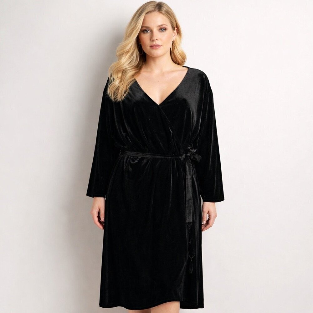 J.Jill Black Velvet faux wrap dress 3/4 sleeves size 4X NWT New